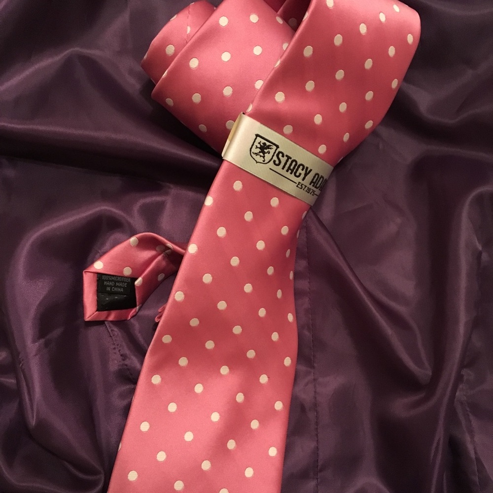 NEW MEN’S TIE PINK WHT POLKA DOTS